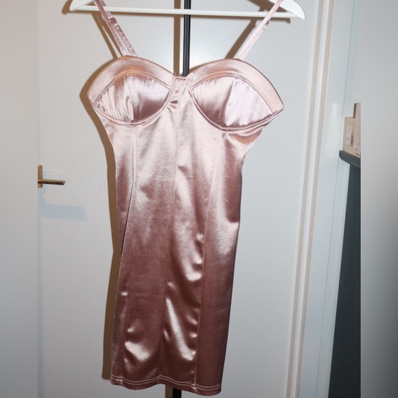 Pink Mini Satin Slip Dress with Bustier Top - Picture 2 of 3